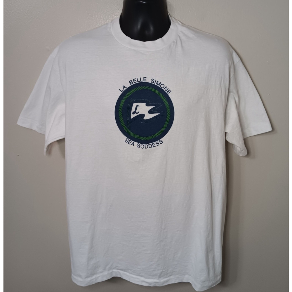 Vintage 90s Le Belle Simone Sea Goddess Yacht XL T-shirt Single Stitch USA EUC